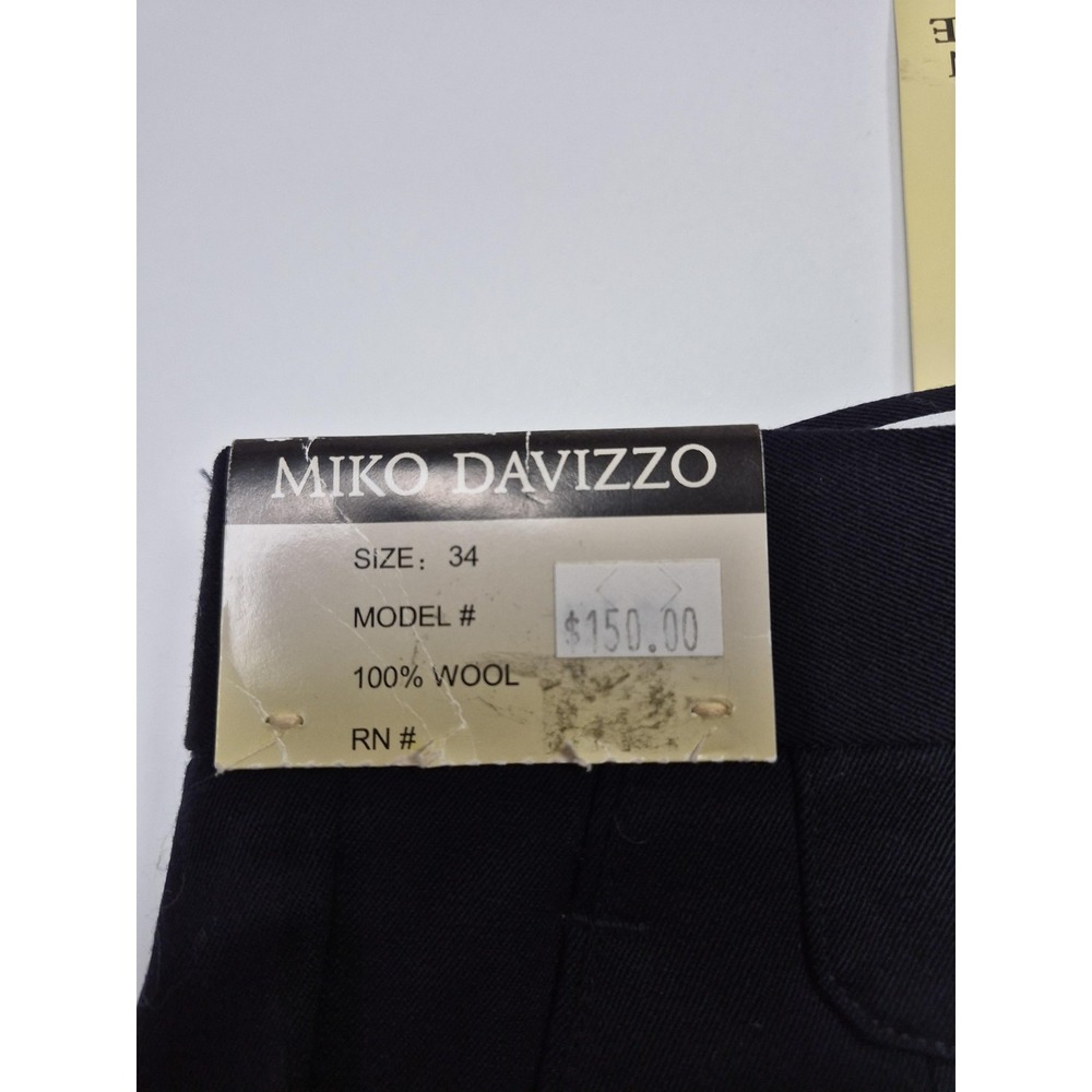 MIKO DAVIZZO Dress Pants Mens 34x36 Blue Wool Pleated Straight Unhemmed NWT - Picture 3 of 11